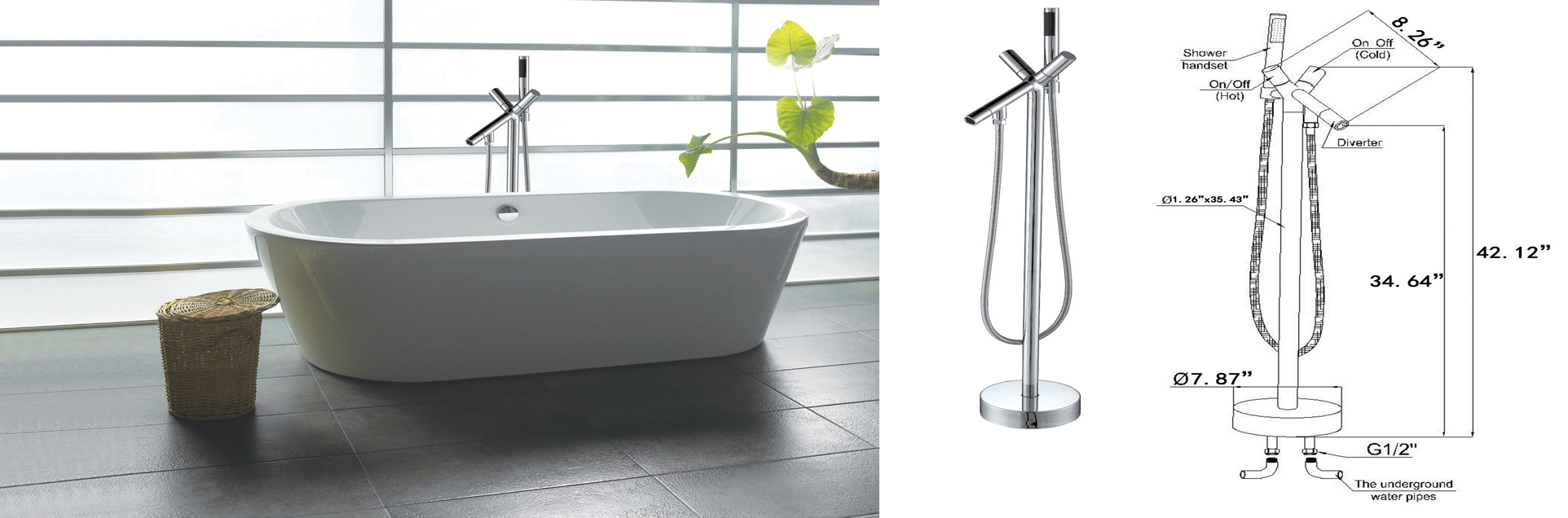 Princeton 71 Bathtub with Floor Mounted Faucet